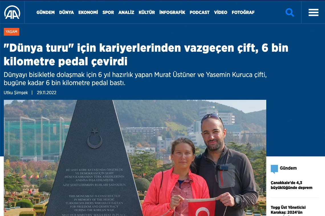 Dünya turu" için kariyerlerinden vazgeçen çift, 6 bin kilometre pedal çevirdi
